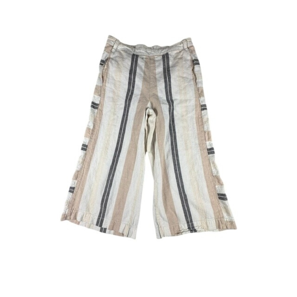 Anthropologie Pants Womens S Striped Wide Leg Cropped Linen Blend Neutral